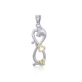 Infinity Cat with Heart and Celtic Trinity Knot Silver and Gold Pendant MPD5279