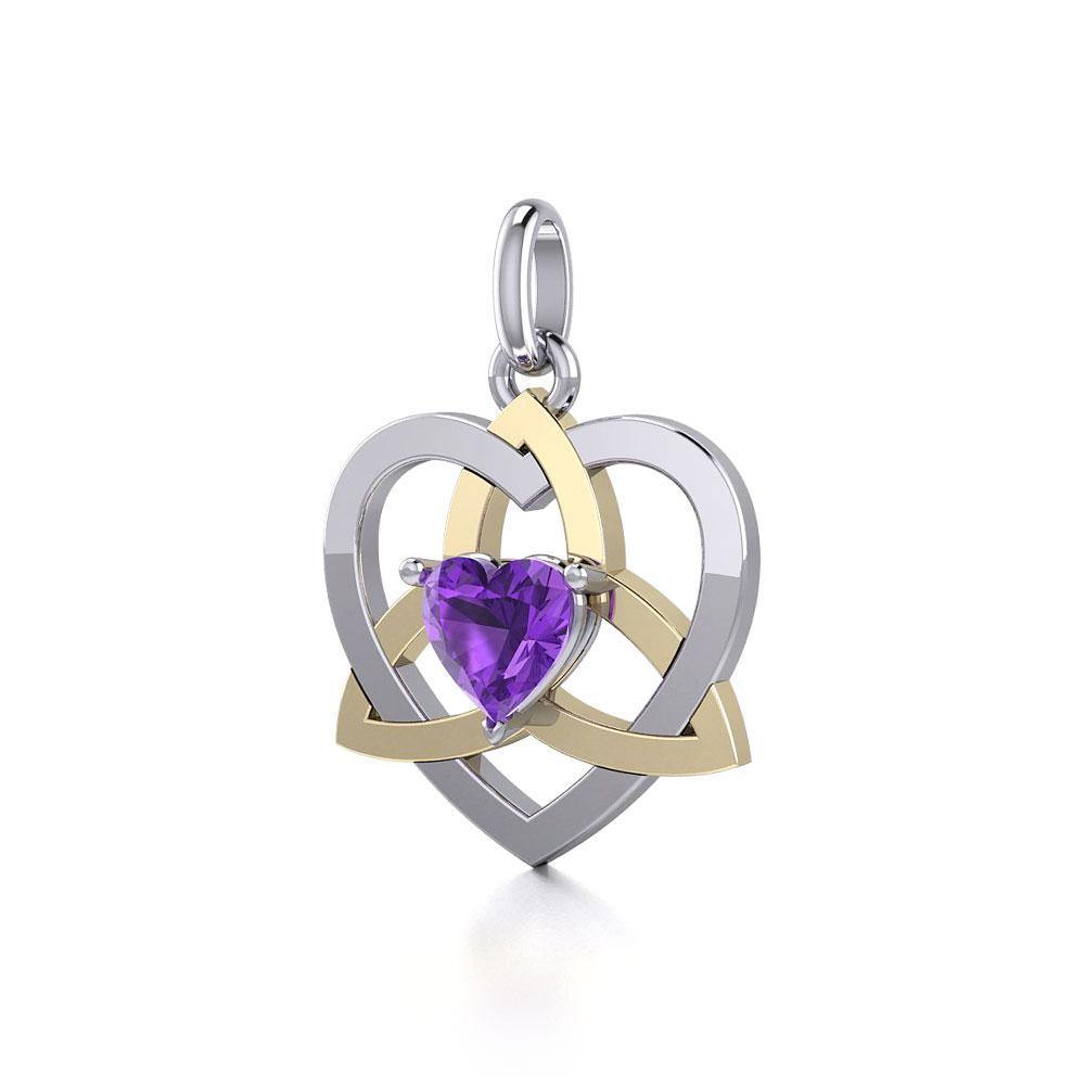 The Celtic Trinity Heart Silver and 14K Gold Accent Pendant with Gemstone MPD5287