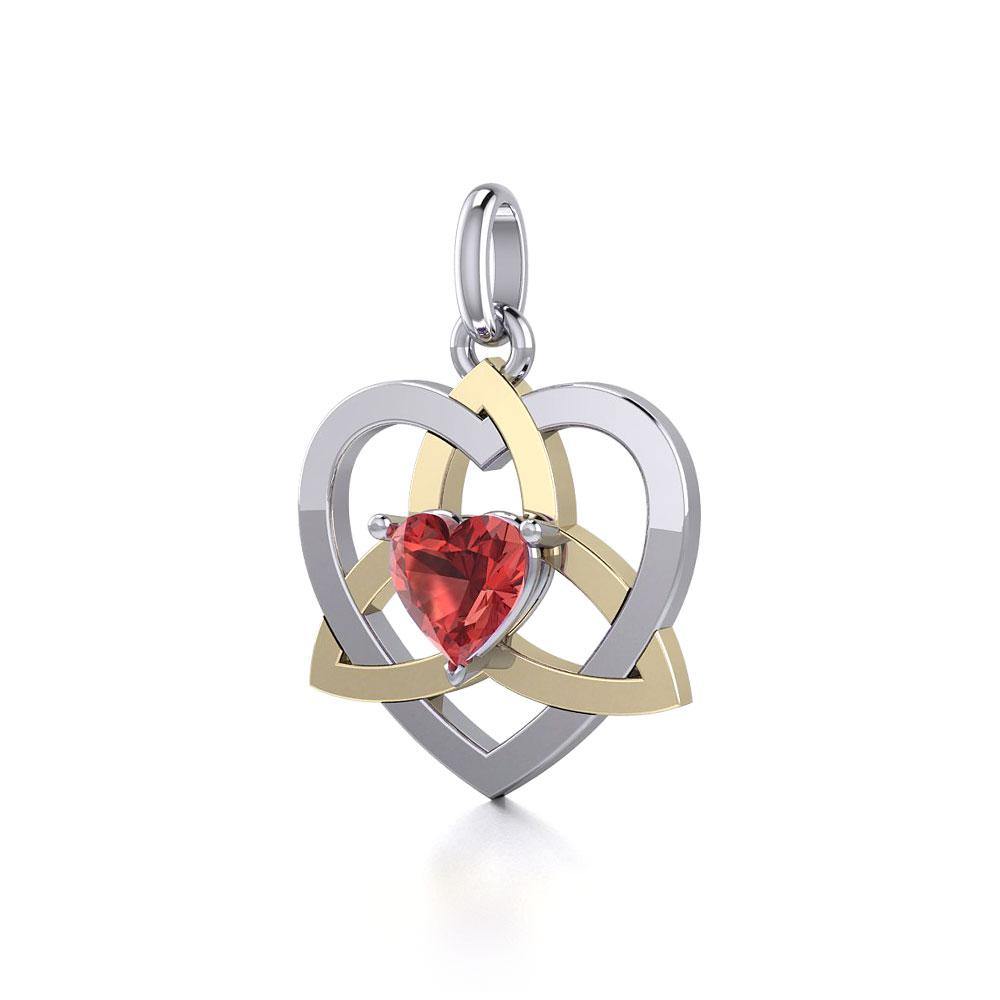 The Celtic Trinity Heart Silver and 14K Gold Accent Pendant with Gemstone MPD5287