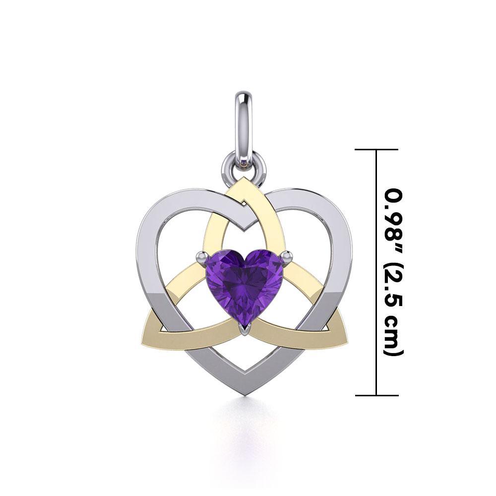 The Celtic Trinity Heart Silver and 14K Gold Accent Pendant with Gemstone MPD5287