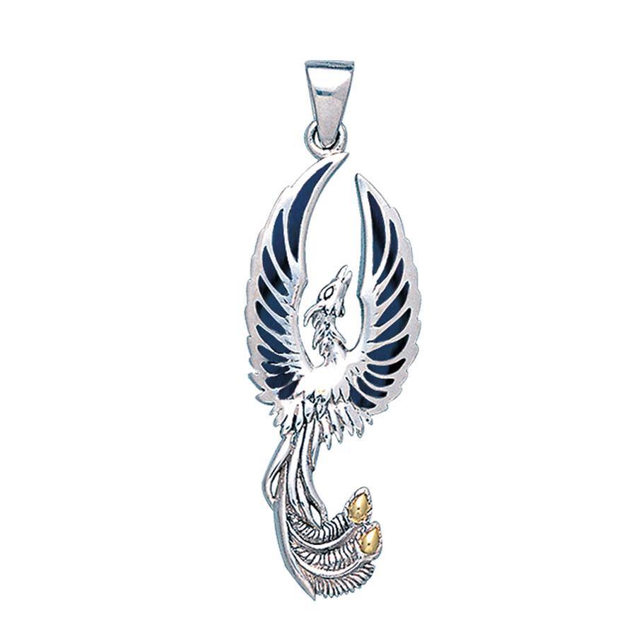 Alighting breakthrough of the Mythical Phoenix Sterling Silver and 14K Gold Accent Pendant MPD5680