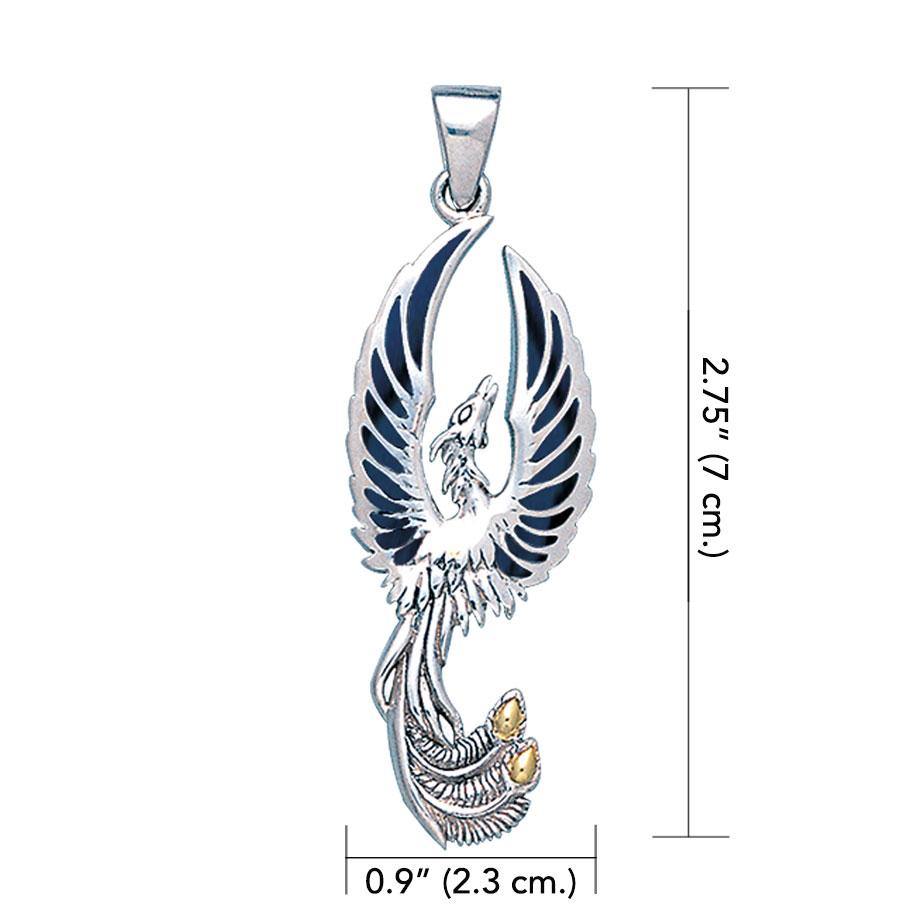 Alighting breakthrough of the Mythical Phoenix Sterling Silver and 14K Gold Accent Pendant MPD5680