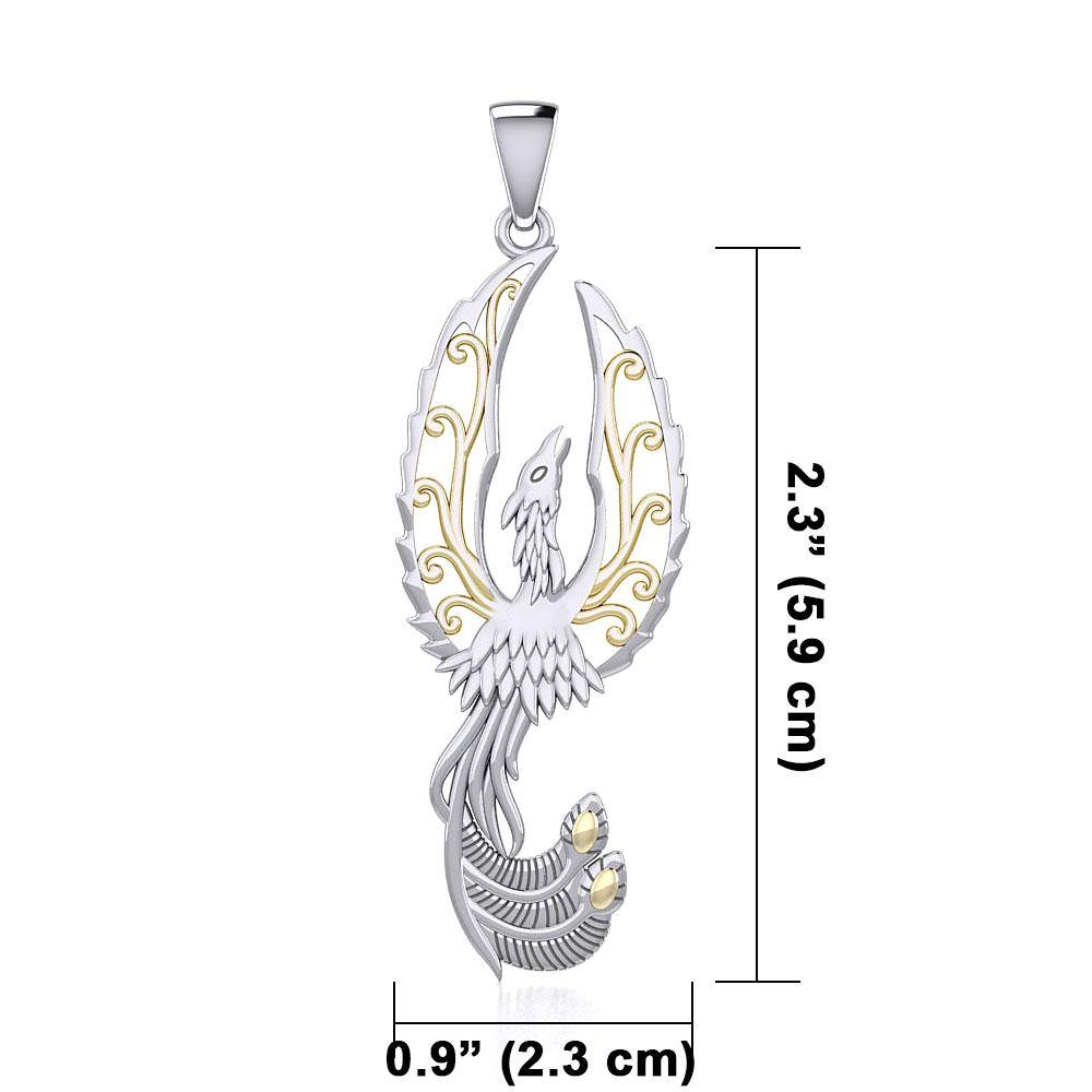 Mythical Phoenix Sterling Silver and 14K Gold Accent Pendant MPD5723