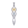 Celtic Goddess Pisces Astrology Zodiac Sign Silver and Gold Accents Pendant with Aquamarine MPD5934