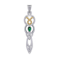 Celtic Goddess Taurus Astrology Zodiac Sign Silver and Gold Accents Pendant with Emerald MPD5936