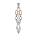 Celtic Goddess Gemini Astrology Zodiac Sign Silver and Gold Accents Pendant with Mother of Pearl MPD5937