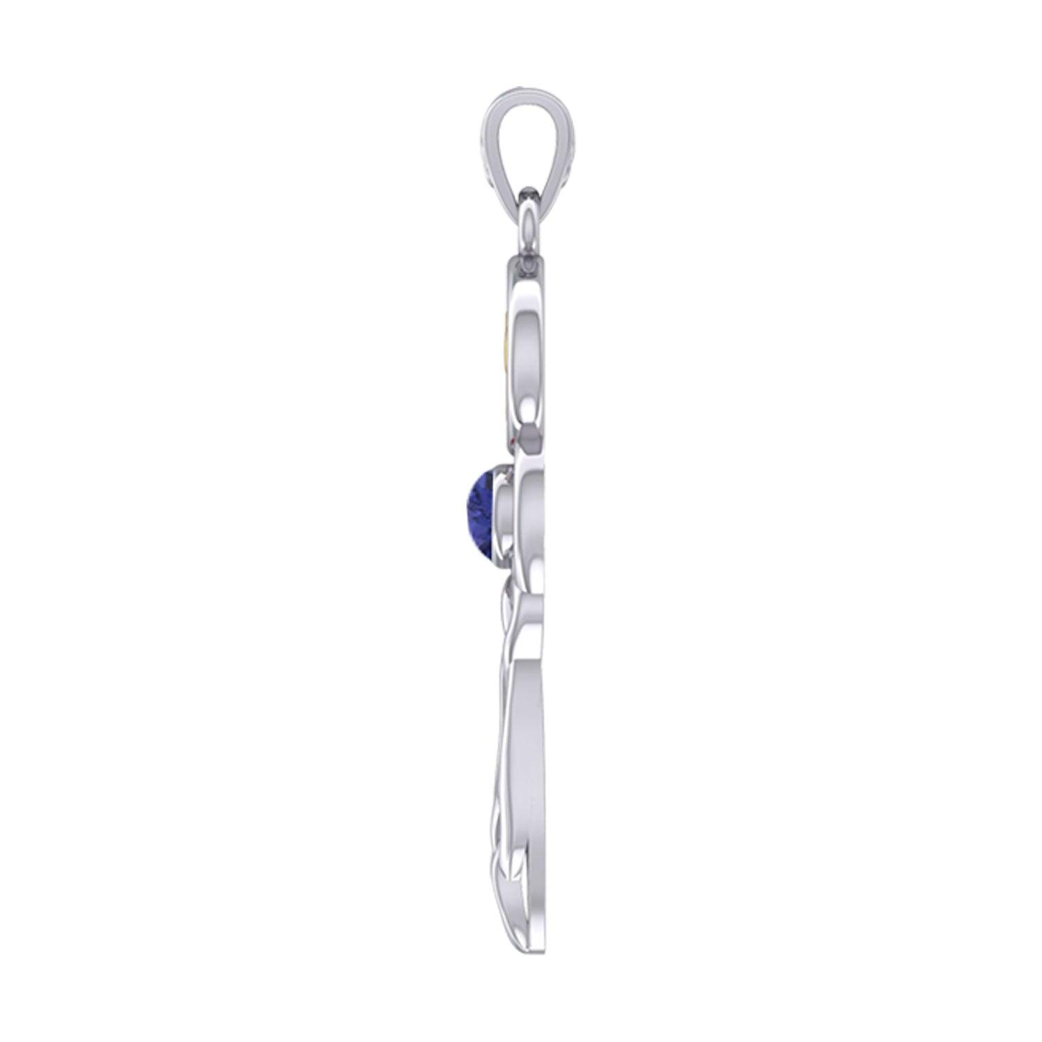Celtic Goddess Virgo Astrology Zodiac Sign Silver and Gold Accents Pendant with Sapphire MPD5940