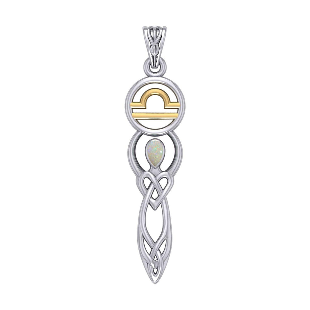 Celtic Goddess Libra Astrology Zodiac Sign Silver and 14K Gold Accents Pendant MPD5941