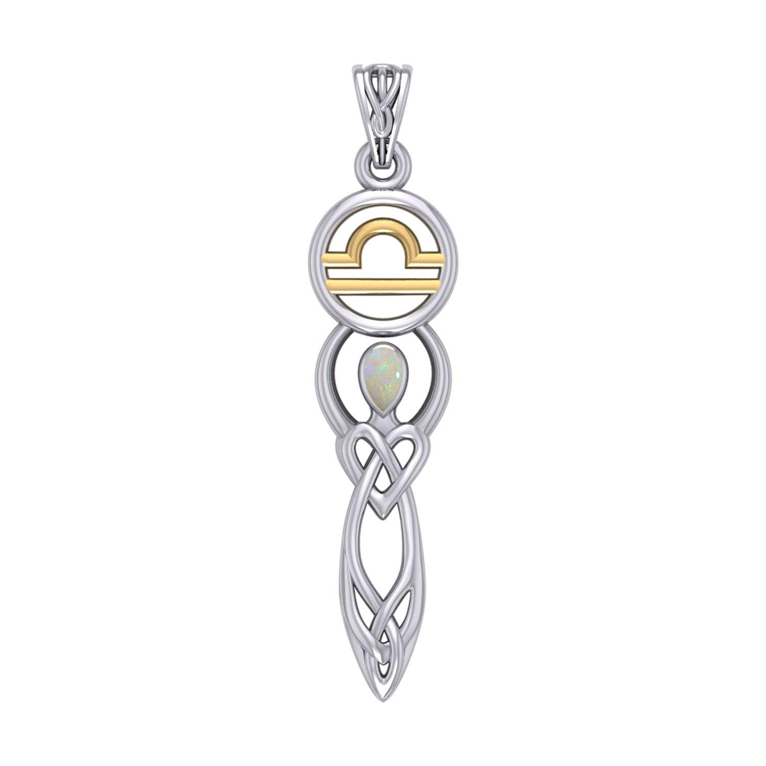 Celtic Goddess Libra Astrology Zodiac Sign Silver and 14K Gold Accents Pendant MPD5941