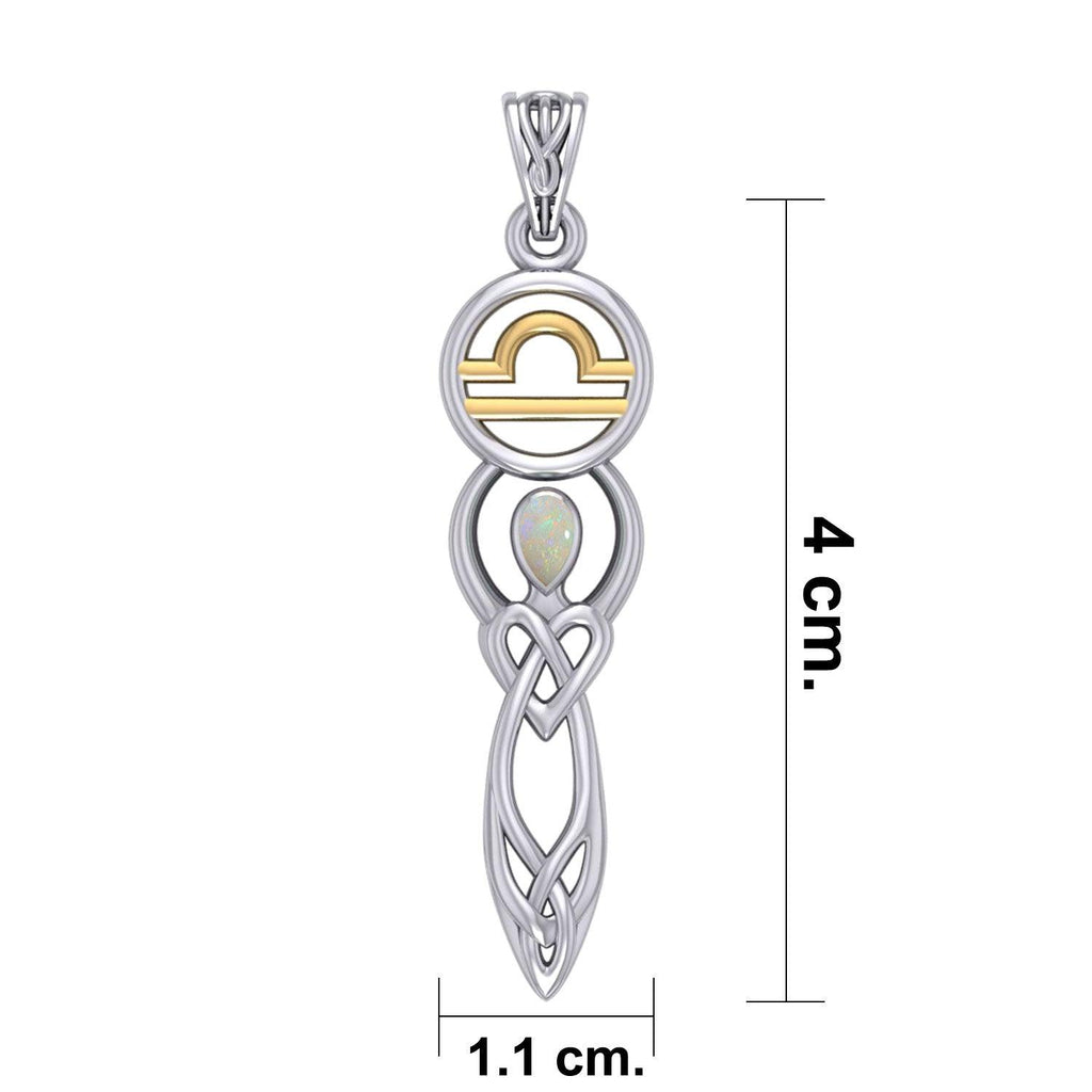 Celtic Goddess Libra Astrology Zodiac Sign Silver and 14K Gold Accents Pendant MPD5941