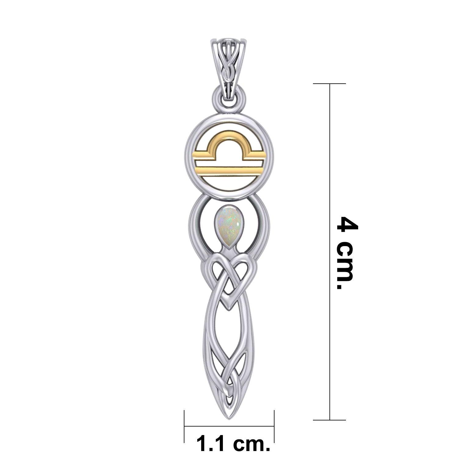Celtic Goddess Libra Astrology Zodiac Sign Silver and 14K Gold Accents Pendant MPD5941