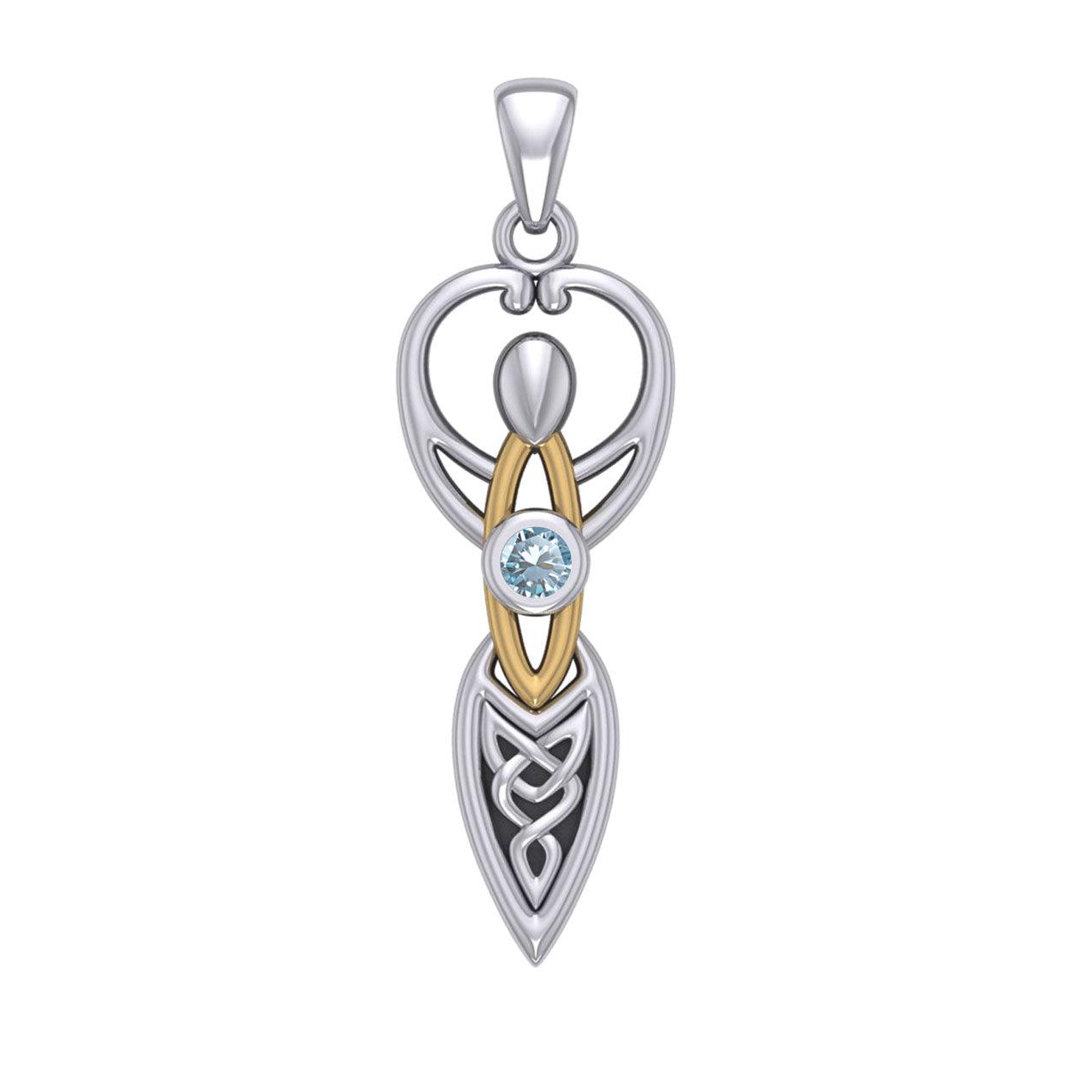 Celtic Goddess with Birthstone Silver and 14K Gold Accents Pendant MPD5959