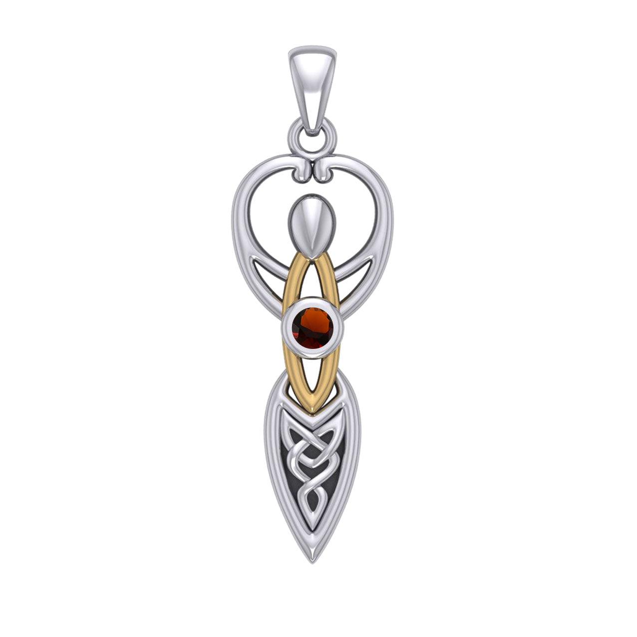 Celtic Goddess with Birthstone Silver and 14K Gold Accents Pendant MPD5959