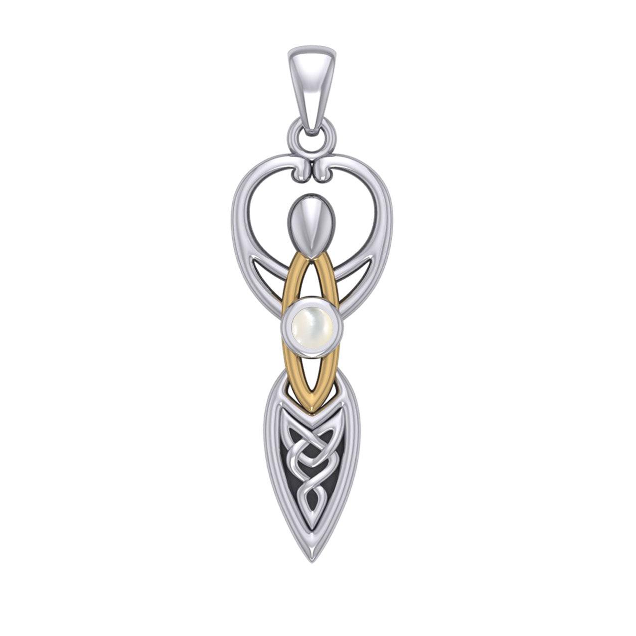 Celtic Goddess with Birthstone Silver and 14K Gold Accents Pendant MPD5959