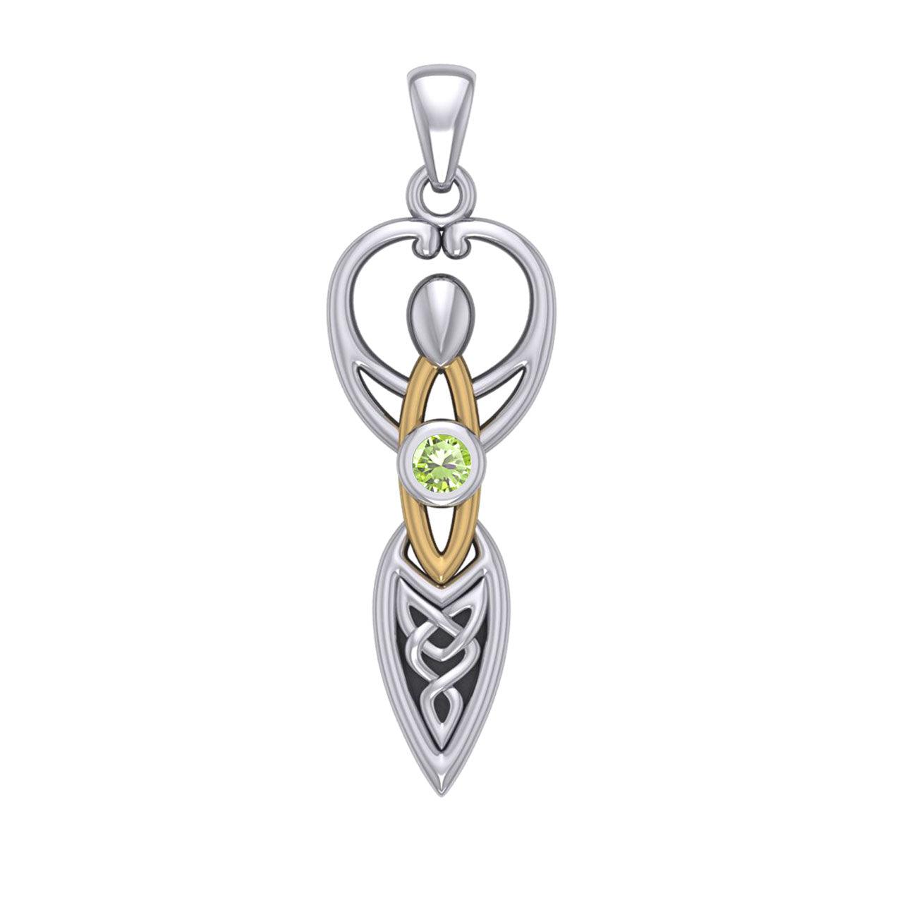 Celtic Goddess with Birthstone Silver and 14K Gold Accents Pendant MPD5959