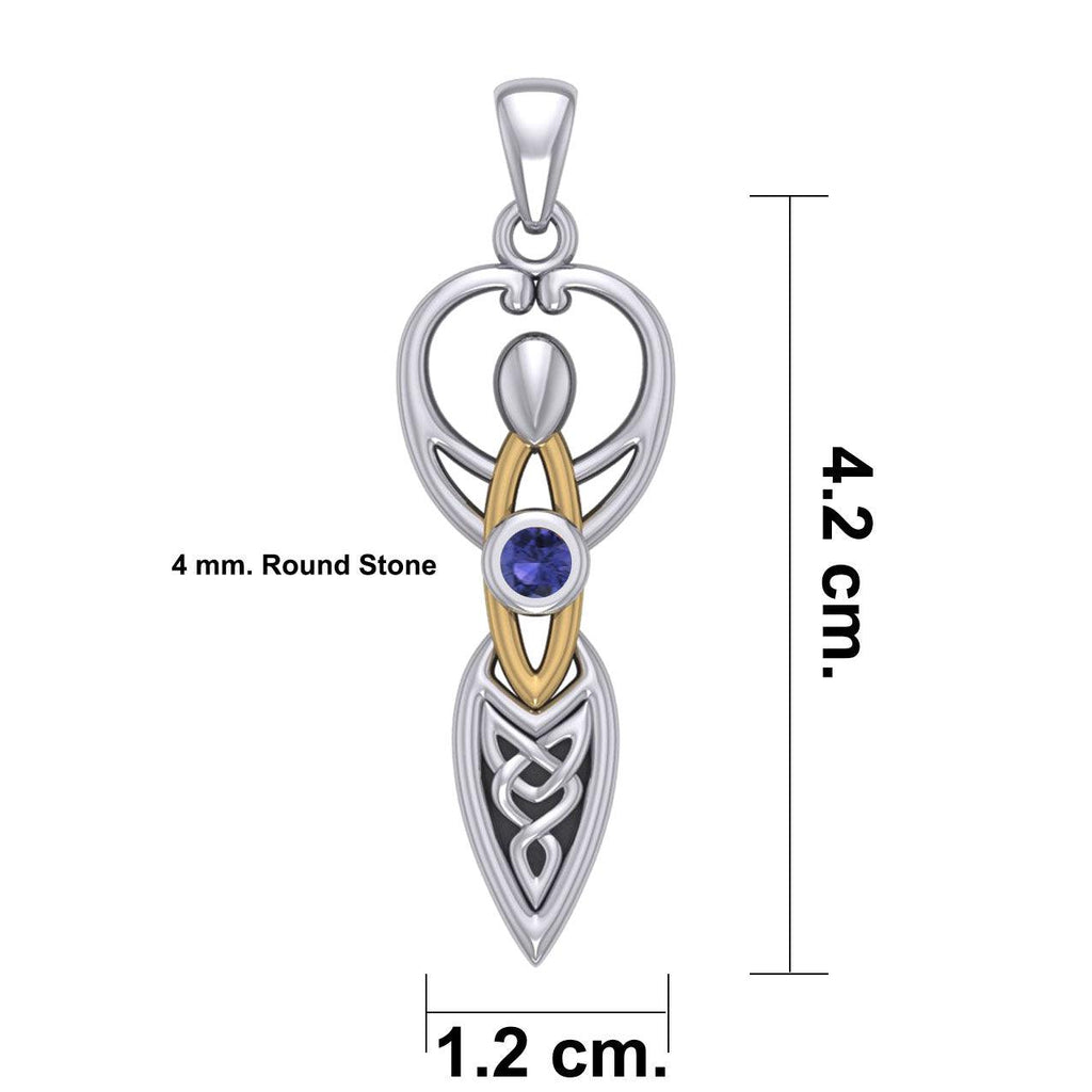 Celtic Goddess with Birthstone Silver and 14K Gold Accents Pendant MPD5959