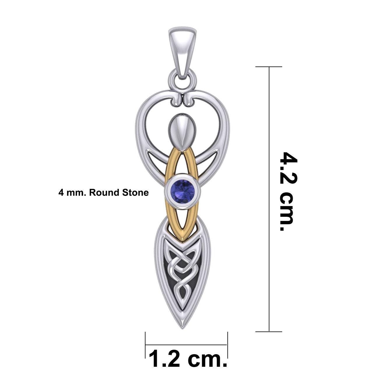 Celtic Goddess with Birthstone Silver and 14K Gold Accents Pendant MPD5959
