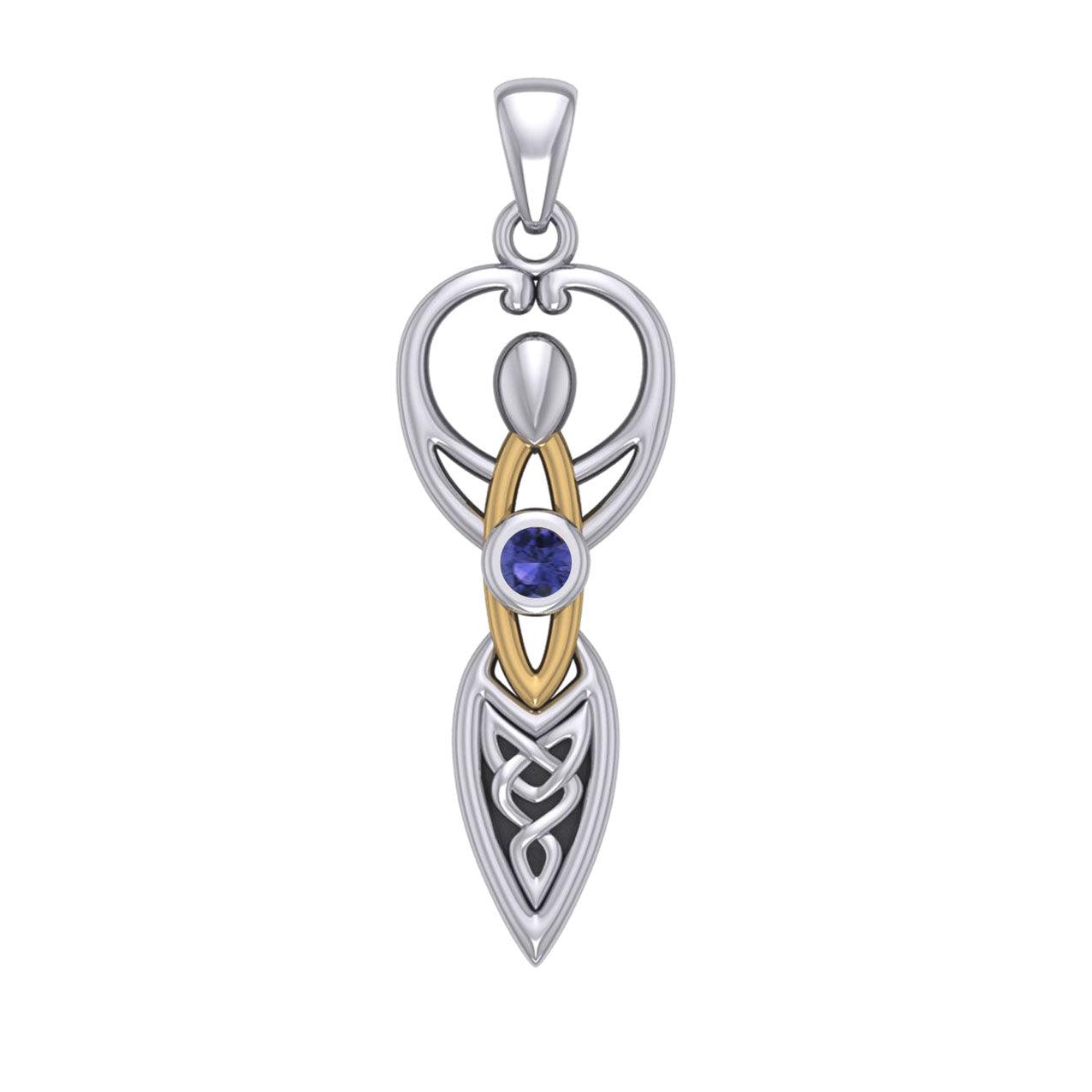 Celtic Goddess with Birthstone Silver and 14K Gold Accents Pendant MPD5959