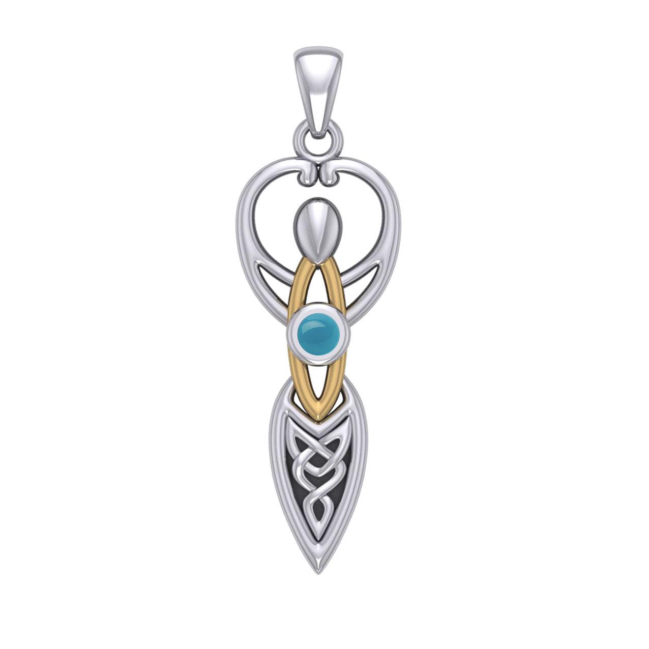 Celtic Goddess with Birthstone Silver and 14K Gold Accents Pendant MPD5959