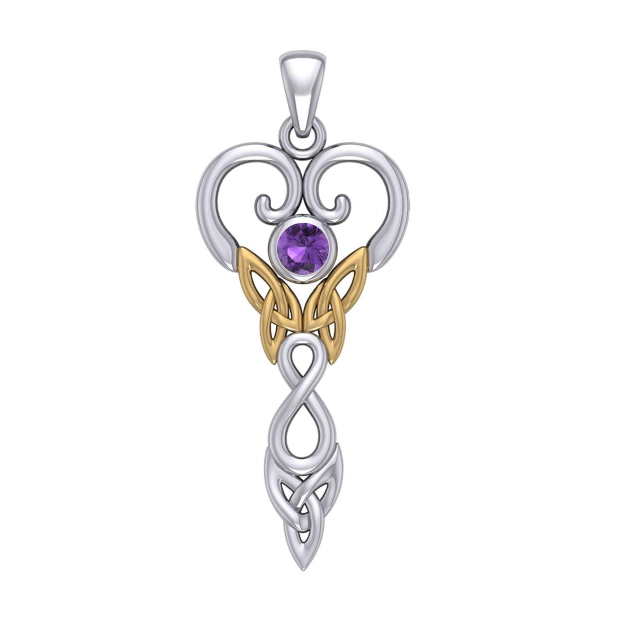 Celtic Infinity Goddess with Birthstone Silver and 14K Gold Accents Pendant MPD5960