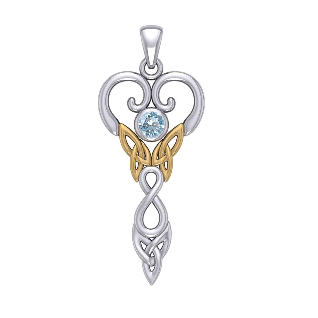 Celtic Infinity Goddess with Birthstone Silver and 14K Gold Accents Pendant MPD5960
