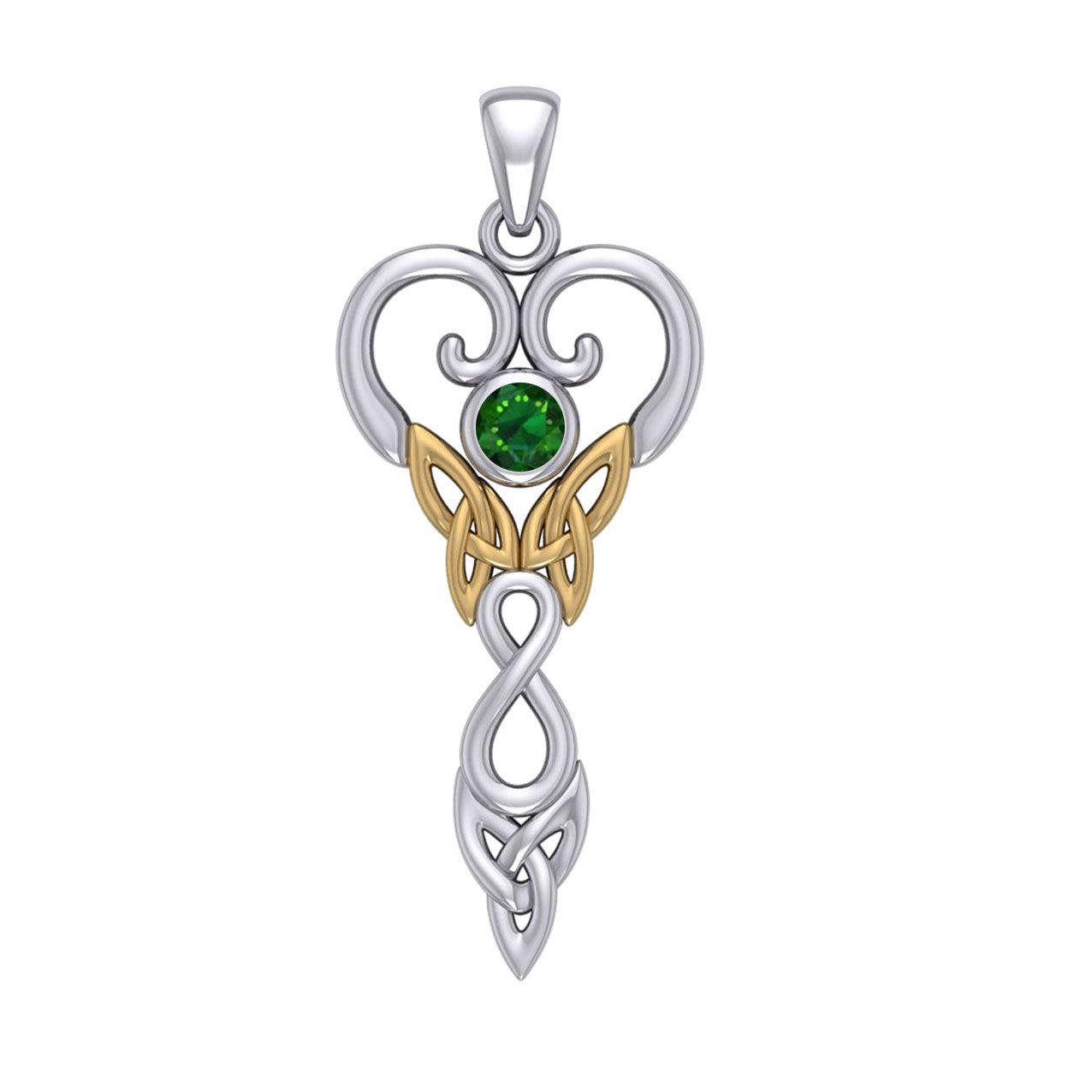Celtic Infinity Goddess with Birthstone Silver and 14K Gold Accents Pendant MPD5960