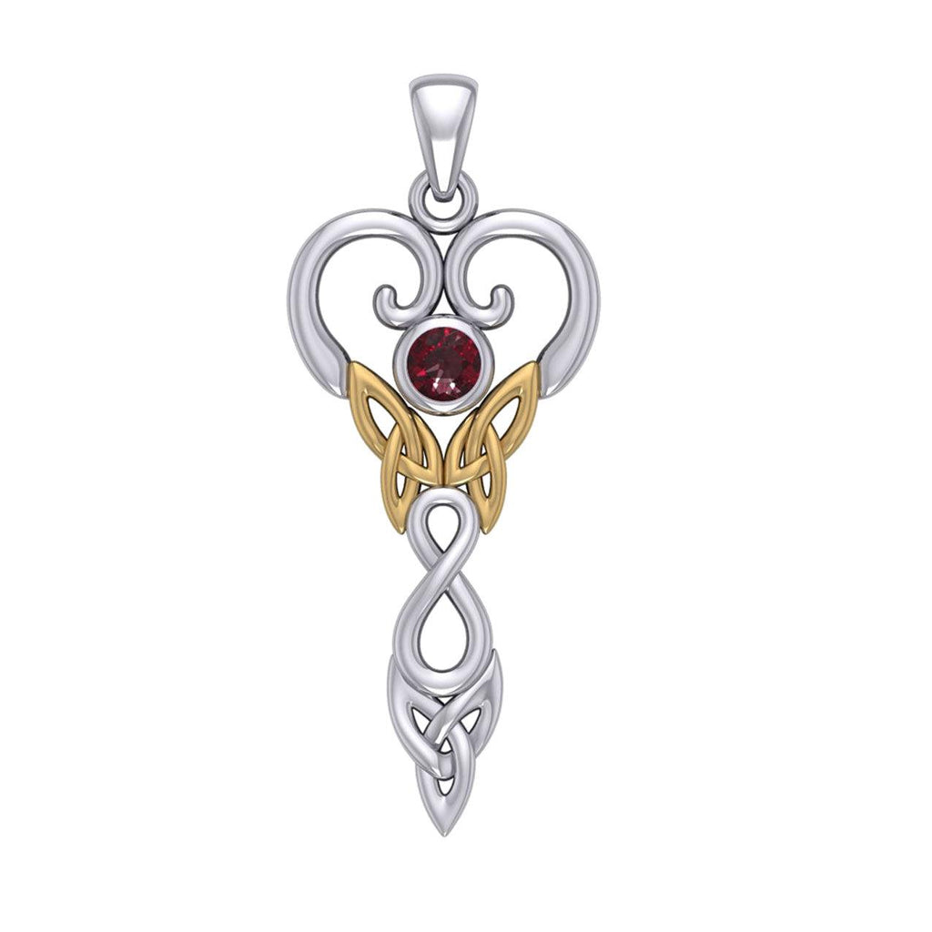Celtic Infinity Goddess with Birthstone Silver and 14K Gold Accents Pendant MPD5960
