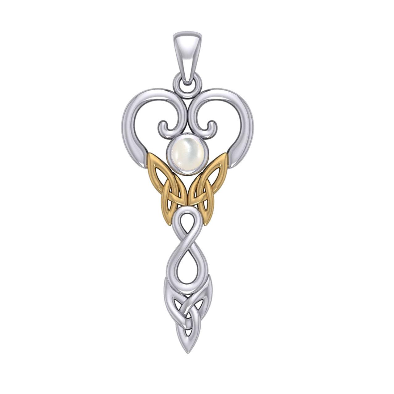 Celtic Infinity Goddess with Birthstone Silver and 14K Gold Accents Pendant MPD5960