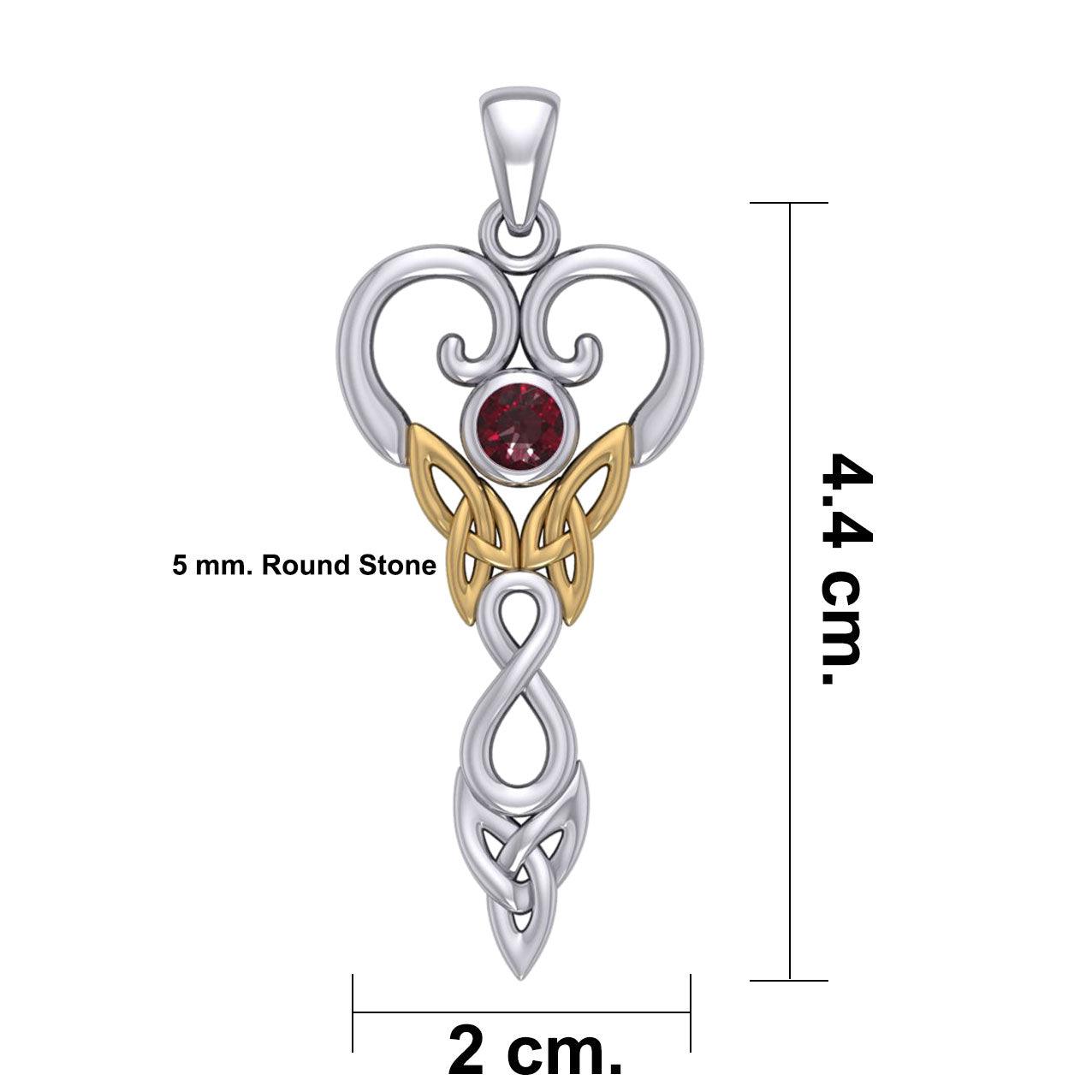 Celtic Infinity Goddess with Birthstone Silver and 14K Gold Accents Pendant MPD5960