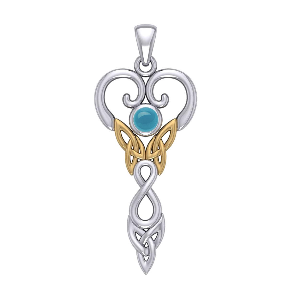 Celtic Infinity Goddess with Birthstone Silver and 14K Gold Accents Pendant MPD5960