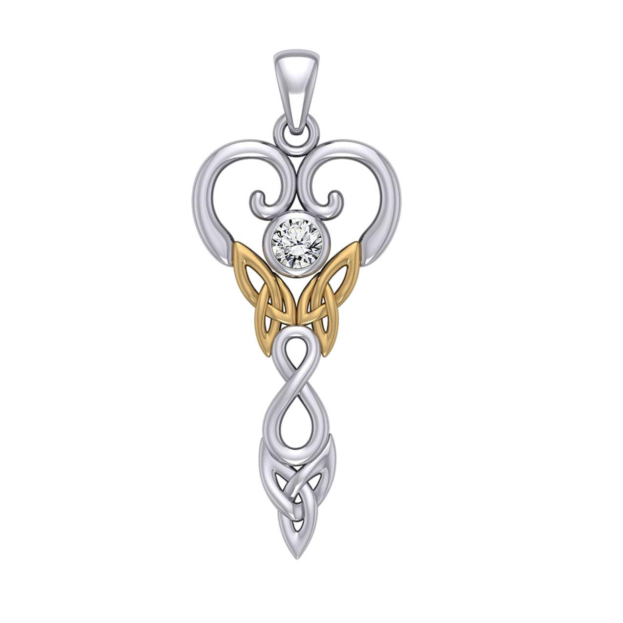 Celtic Infinity Goddess with Birthstone Silver and 14K Gold Accents Pendant MPD5960