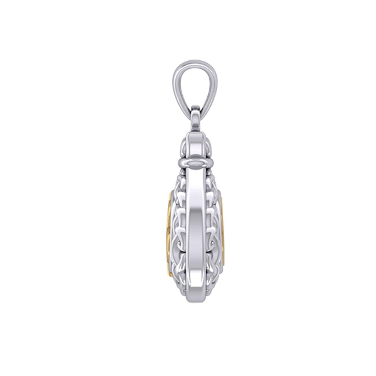 Celtic Infinity Money Bag with Wealth and Prosperity Bind Rune Sterling Silver and 14K Gold Accents Pendant MPD5962