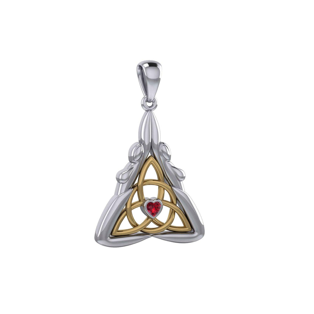 Double Goddess with Celtic Triquetra Silver and 14K Gold Accent Pendant MPD5989