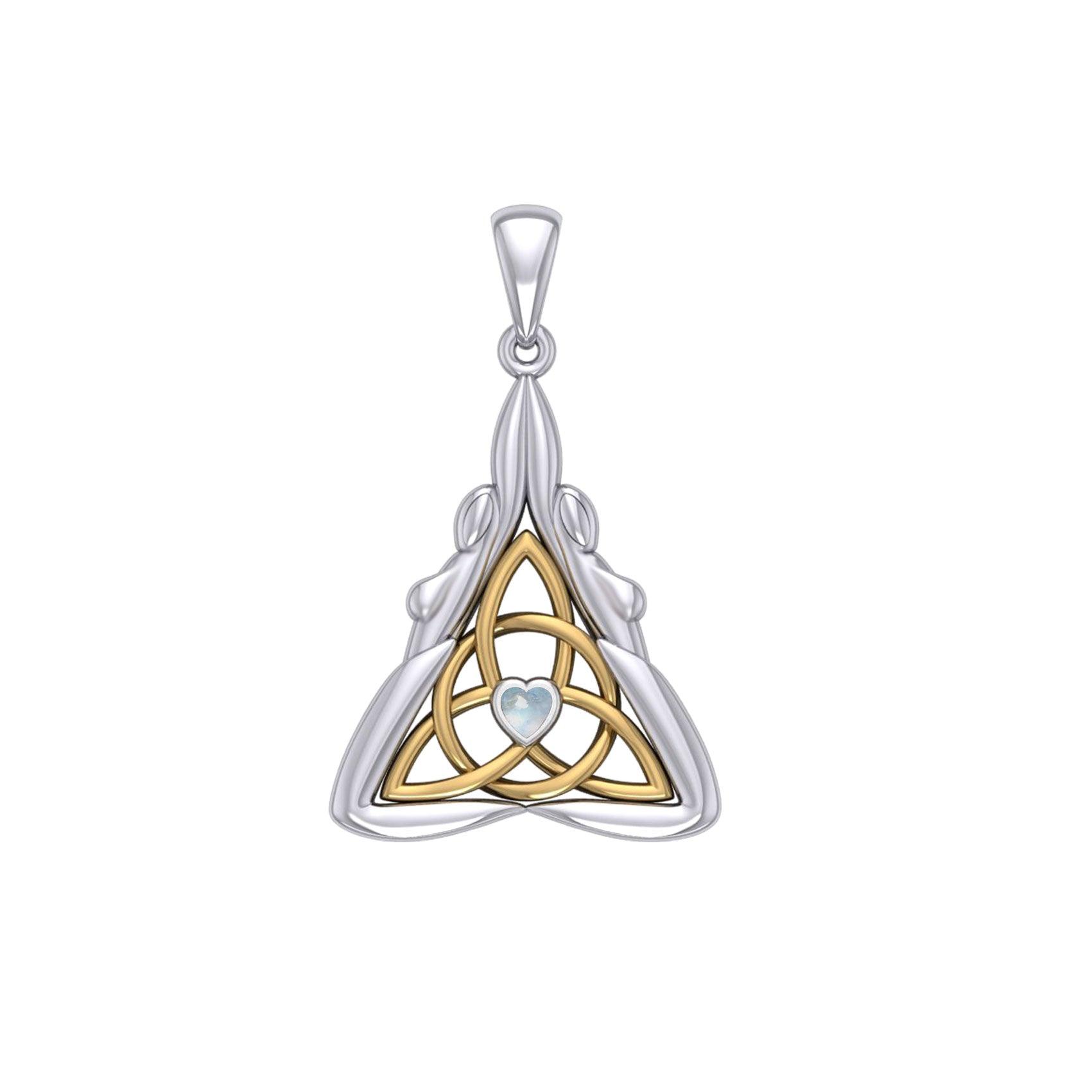 Double Goddess with Celtic Triquetra Silver and 14K Gold Accent Pendant MPD5989