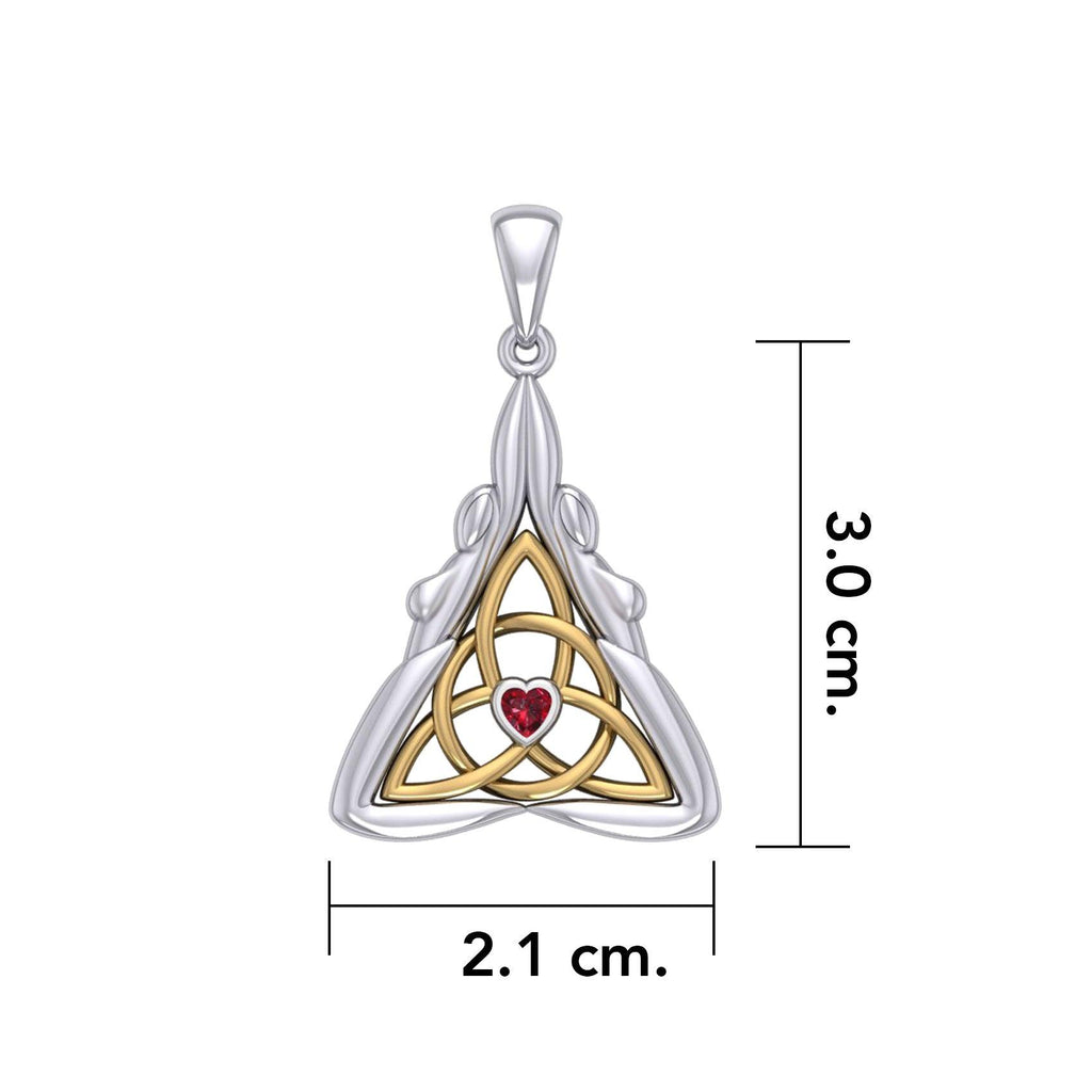 Double Goddess with Celtic Triquetra Silver and 14K Gold Accent Pendant MPD5989
