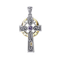 Steampunk Celtic Cross Silver and 14K Gold Accent Pendant MPD5997