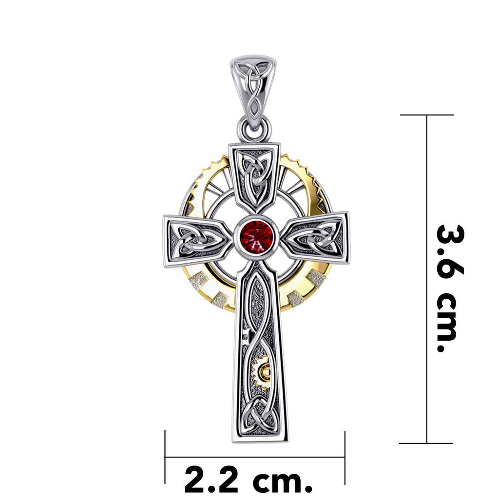Steampunk Celtic Cross Silver and 14K Gold Accent Pendant MPD5997