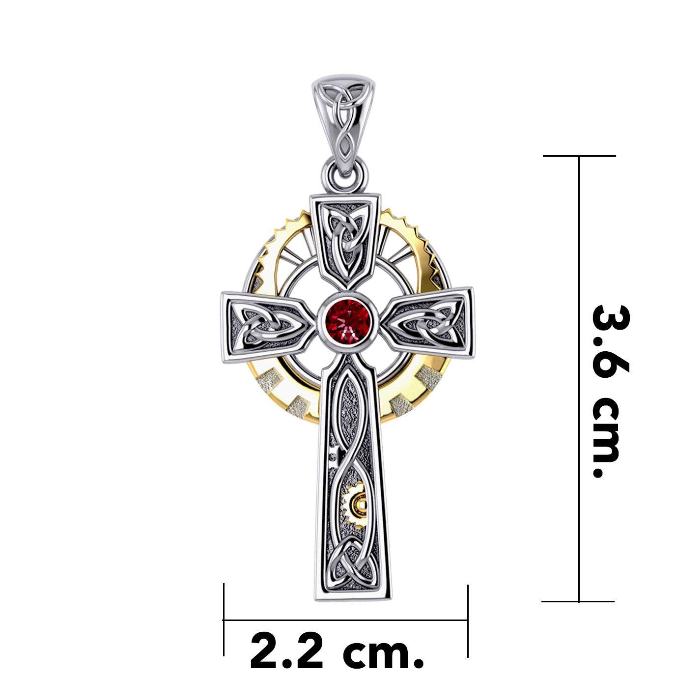Steampunk Celtic Cross Silver and 14K Gold Accent Pendant MPD5997