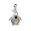 Celtic Yin Yang Spirit of The Antarctic Penguin Silver and 14K Gold Accent Pendant with Gem MPD6014