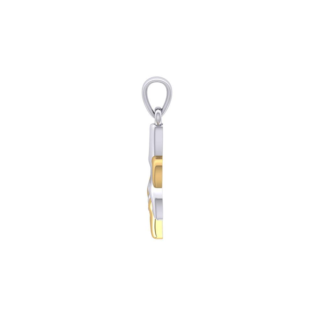 Celtic Whale Tail And Double Heart Silver With 14K Gold Accent Pendant MPD6055