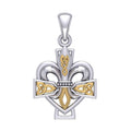 A powerful combination of Celtic elements ~ Fleur-de-Lis and Celtic Cross Sterling Silver and 14K Gold Accent Pendant MPD6068