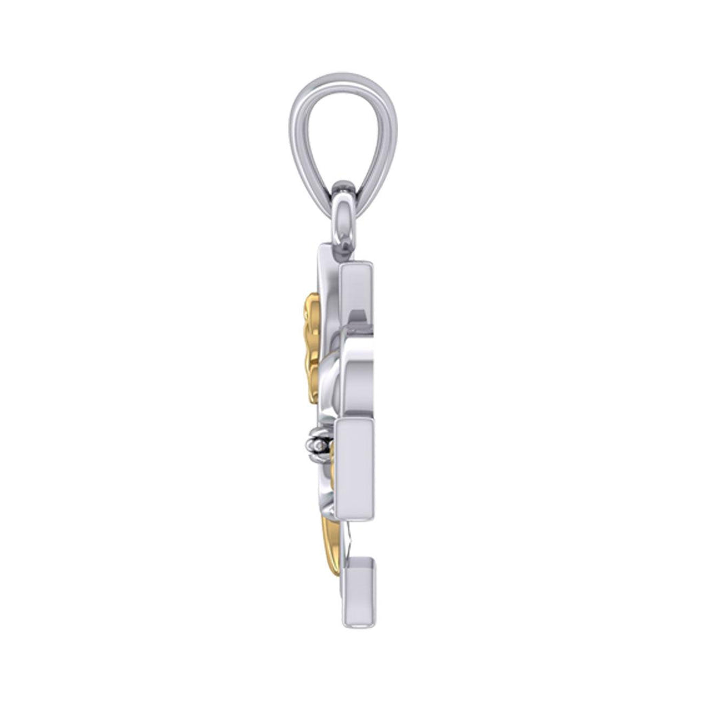 A powerful combination of Celtic elements ~ Fleur-de-Lis and Celtic Cross Sterling Silver and 14K Gold Accent Pendant MPD6068