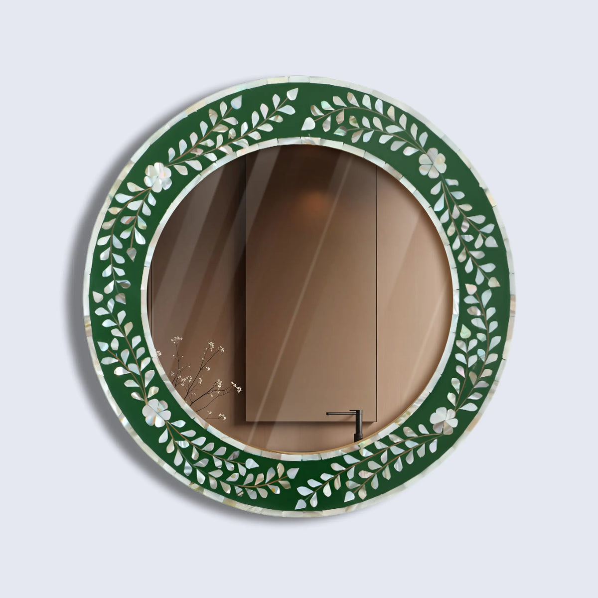 make to order mother of pearl resin inlay wall hanging mirror frame 12 dia | Mirror | Wiccan Center