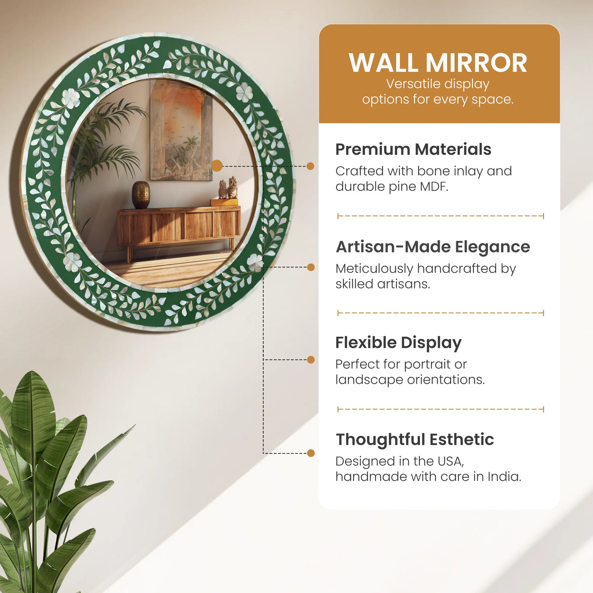 make to order mother of pearl resin inlay wall hanging mirror frame 12 dia | Mirror | Wiccan Center