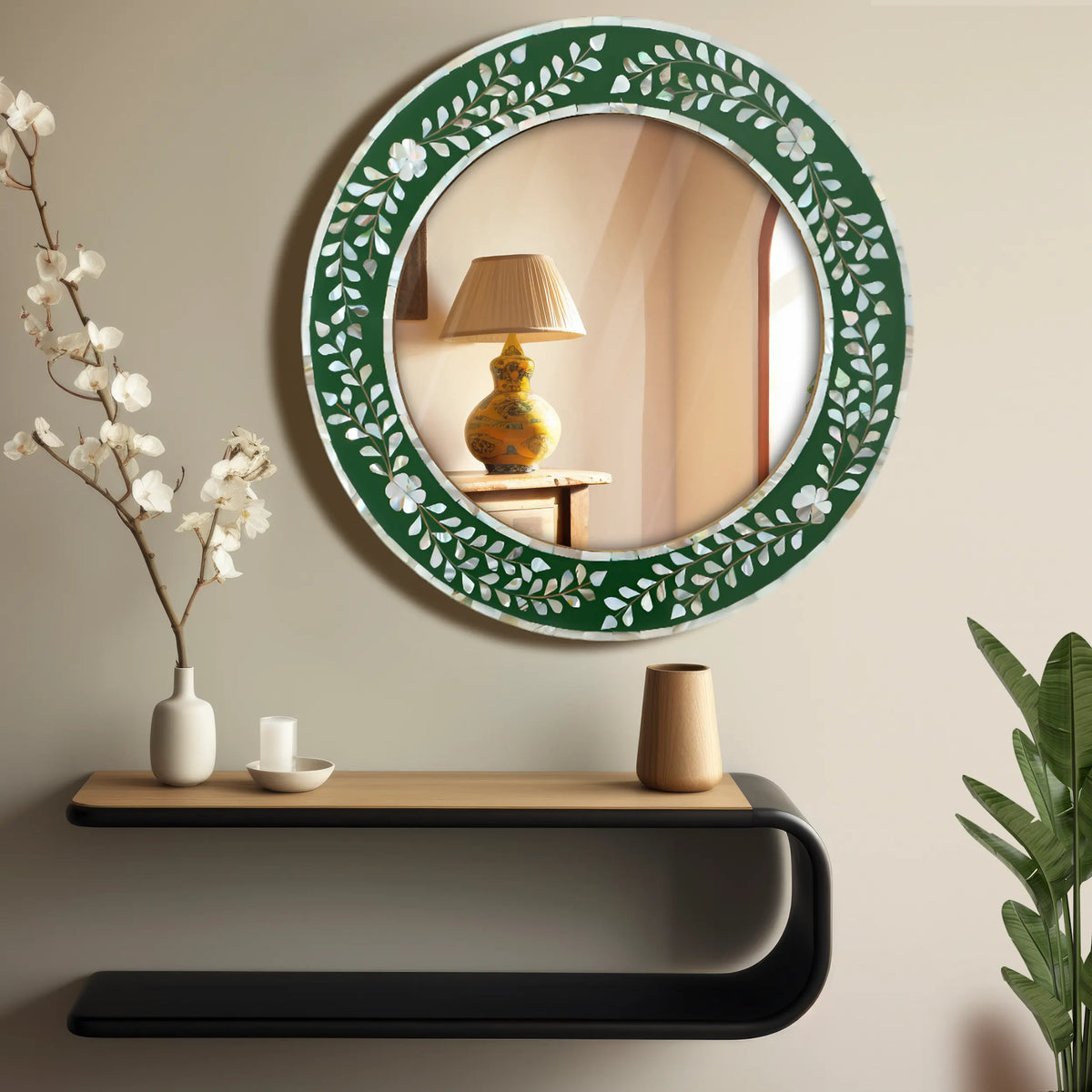 make to order mother of pearl resin inlay wall hanging mirror frame 12 dia | Mirror | Wiccan Center