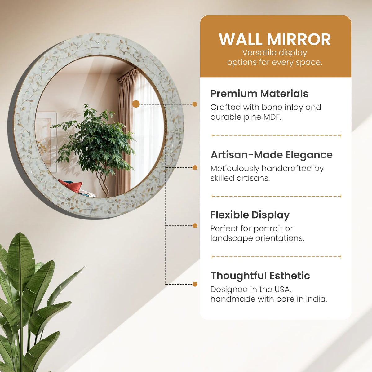 make to order mother of pearl resin inlay wall hanging mirror frame 22 dia | Mirror | Wiccan Center