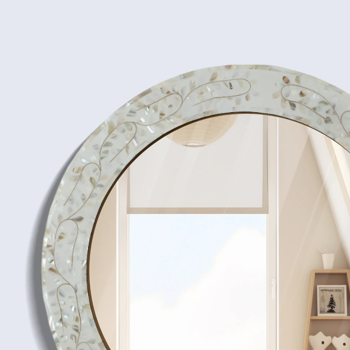 make to order mother of pearl resin inlay wall hanging mirror frame 22 dia | Mirror | Wiccan Center