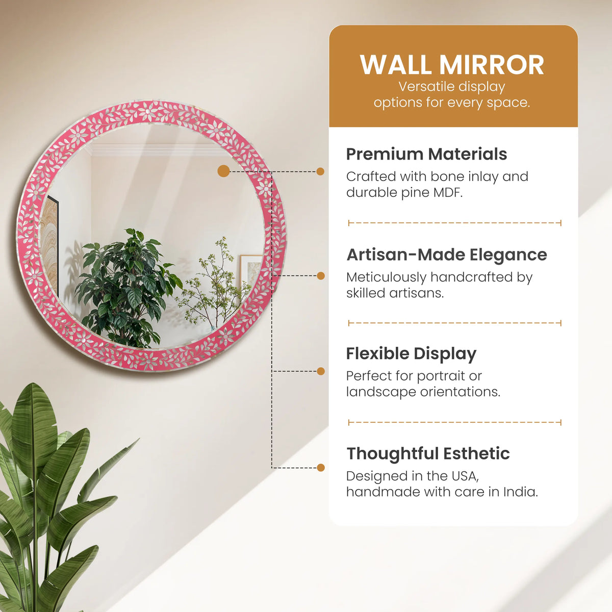 Wall Mirror Round Mother of Pearl & Resin Inlay Wall Hanging Mirror Frame, 28" Dia | Mirror | Wiccan Center