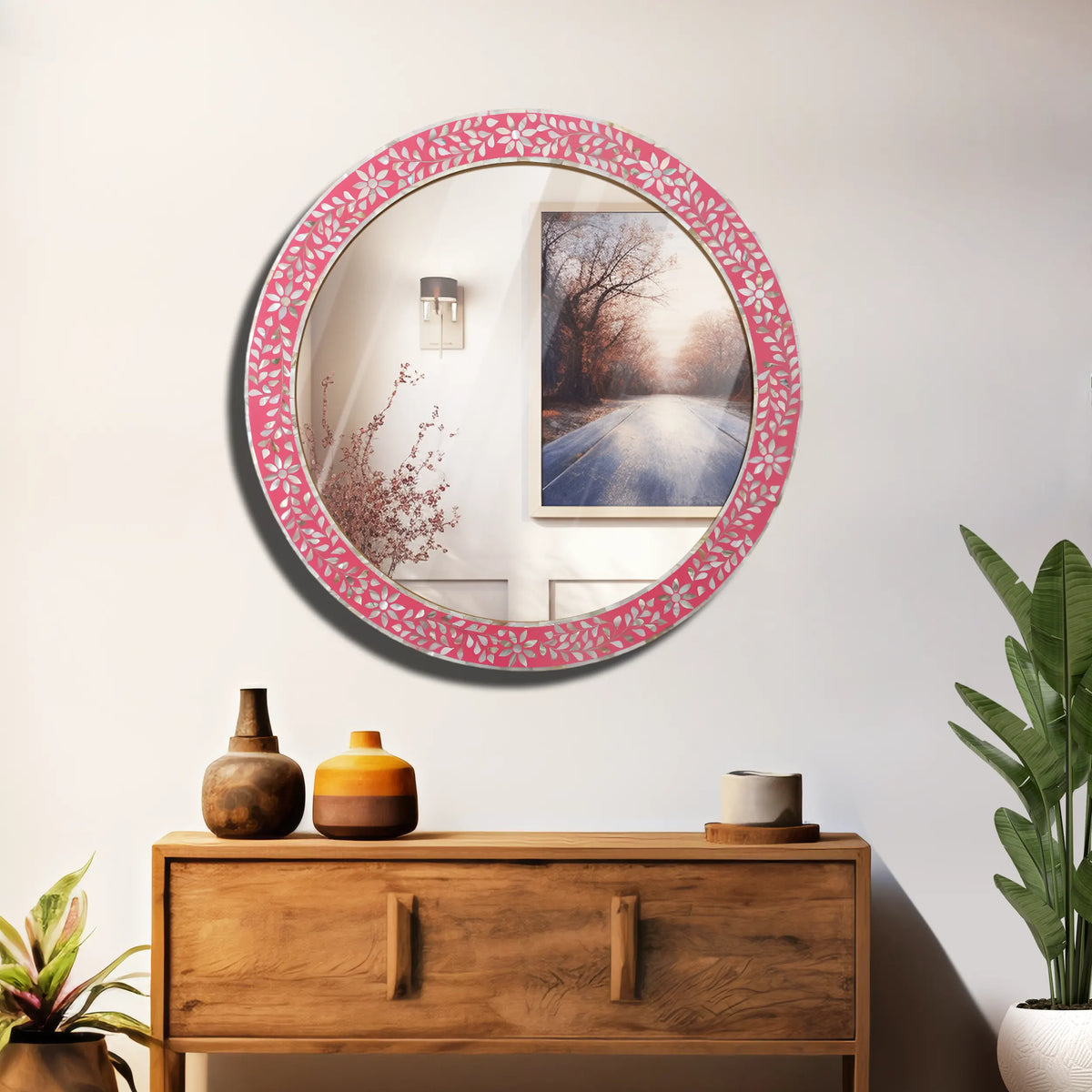 Wall Mirror Round Mother of Pearl & Resin Inlay Wall Hanging Mirror Frame, 28" Dia | Mirror | Wiccan Center