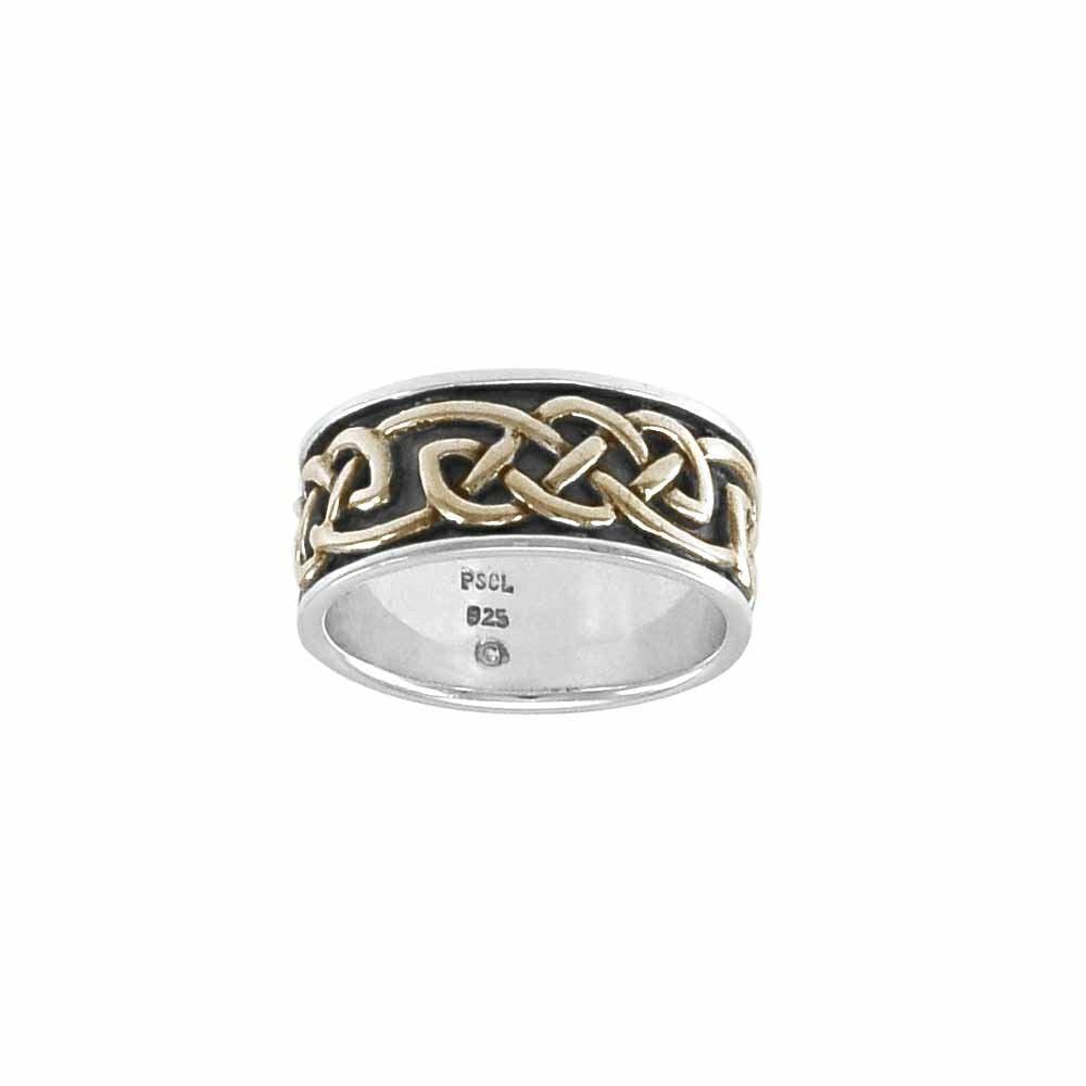 Elegant Celtic Knotwork Sterling Silver Ring With 14K Gold Accent MRI1205 Jewelry